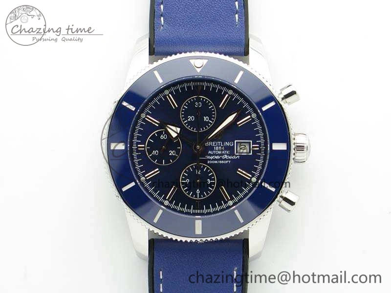 Stretchable SuperOcean 1884 Heritage SS Blue Dial On Leather Strap A 5685