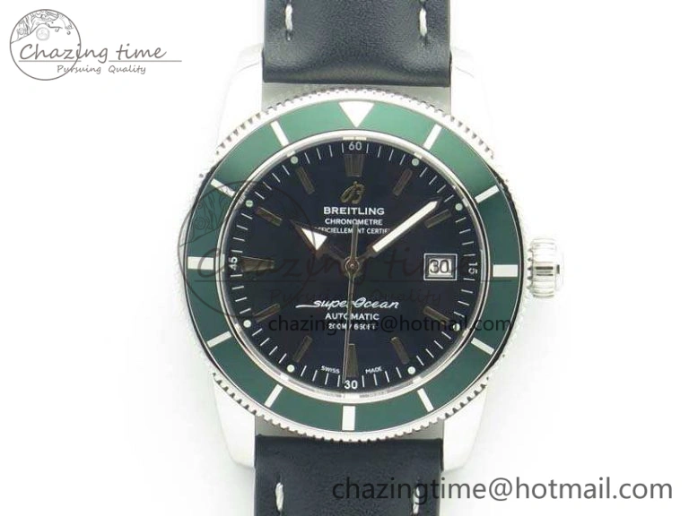 SuperOcean 42mm A17321 SS 1:1 Best Edition Black Dial Green Bezel On Leather Strap ETA Tailored 5660
