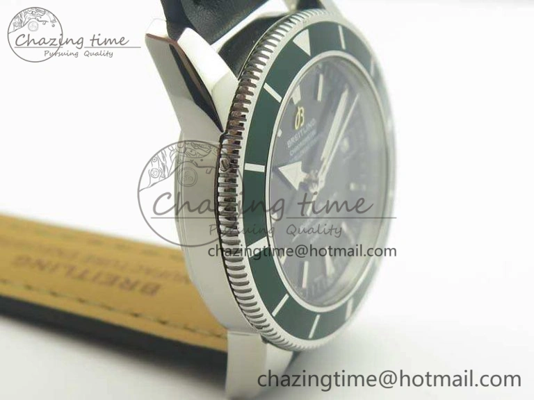 SuperOcean 42mm A17321 SS 1:1 Best Edition Black Dial Green Bezel On Leather Strap ETA Tailored 5660