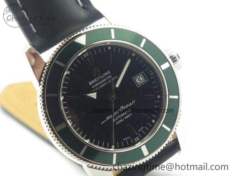 SuperOcean 42mm A17321 SS 1:1 Best Edition Black Dial Green Bezel On Leather Strap ETA Tailored 5660