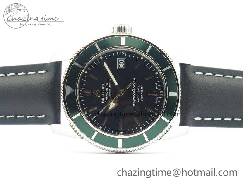 SuperOcean 42mm A17321 SS 1:1 Best Edition Black Dial Green Bezel On Leather Strap ETA Tailored 5660