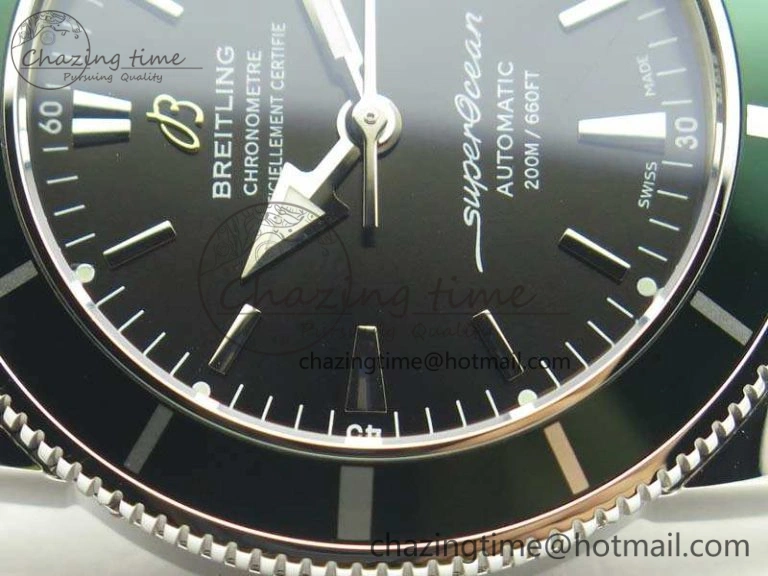 SuperOcean 42mm A17321 SS 1:1 Best Edition Black Dial Green Bezel On Leather Strap ETA Tailored 5660