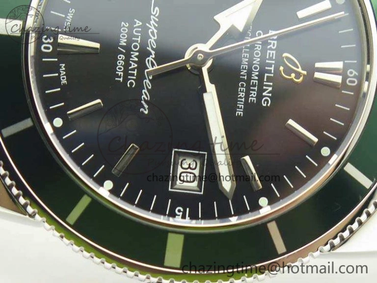 SuperOcean 42mm A17321 SS 1:1 Best Edition Black Dial Green Bezel On Leather Strap ETA Tailored 5660