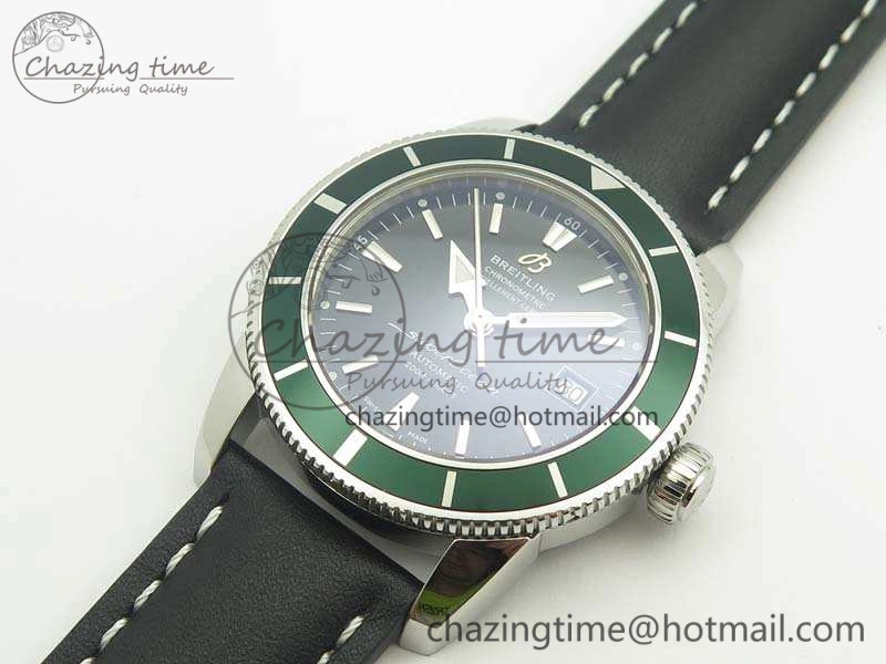 SuperOcean 42mm A17321 SS 1:1 Best Edition Black Dial Green Bezel On Leather Strap ETA Tailored 5660