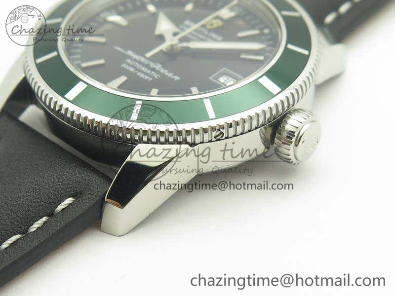 SuperOcean 42mm A17321 SS 1:1 Best Edition Black Dial Green Bezel On Leather Strap ETA Tailored 5660