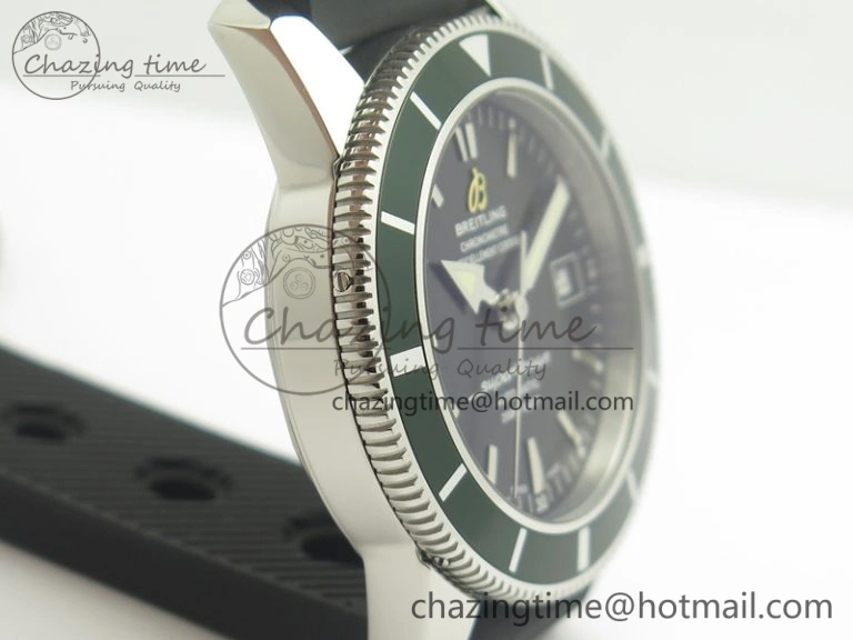 Classic SuperOcean 42mm A17321 SS 1:1 Best Edition Black Dial Green Bezel On Rubber Strap A2824 (Free Rubber Strap) 5644