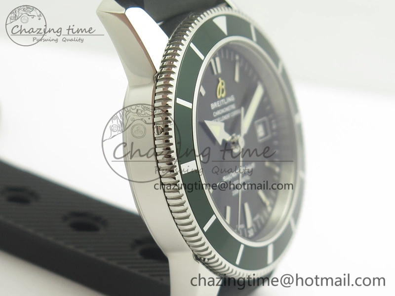 Classic SuperOcean 42mm A17321 SS 1:1 Best Edition Black Dial Green Bezel On Rubber Strap A2824 (Free Rubber Strap) 5644