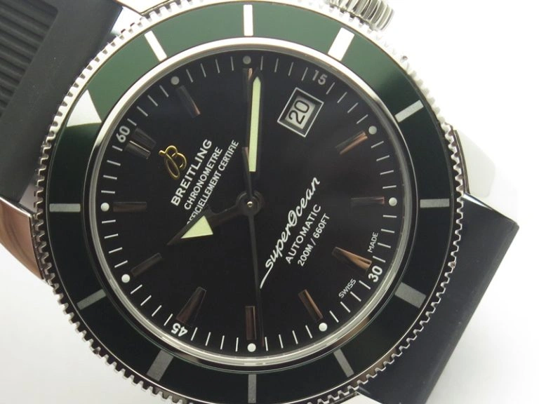 Classic SuperOcean 42mm A17321 SS 1:1 Best Edition Black Dial Green Bezel On Rubber Strap A2824 (Free Rubber Strap) 5644