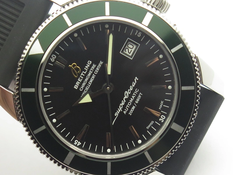 Classic SuperOcean 42mm A17321 SS 1:1 Best Edition Black Dial Green Bezel On Rubber Strap A2824 (Free Rubber Strap) 5644