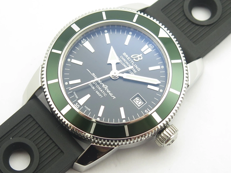 Classic SuperOcean 42mm A17321 SS 1:1 Best Edition Black Dial Green Bezel On Rubber Strap A2824 (Free Rubber Strap) 5644