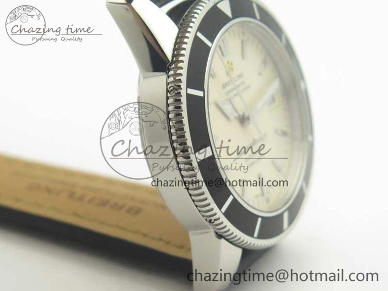 SoftTouch SuperOcean 42mm A17321 SS 1:1 Best Edition Cream Dial On Leather Strap ETA 5663