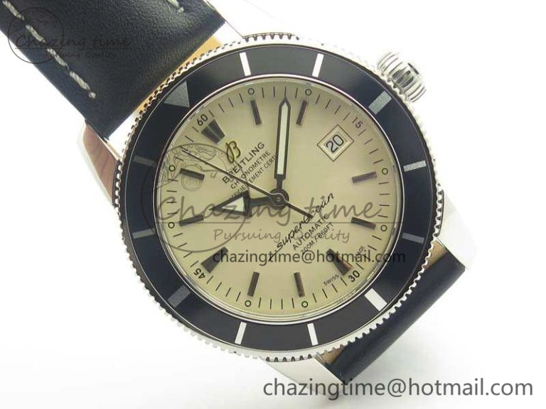 SoftTouch SuperOcean 42mm A17321 SS 1:1 Best Edition Cream Dial On Leather Strap ETA 5663