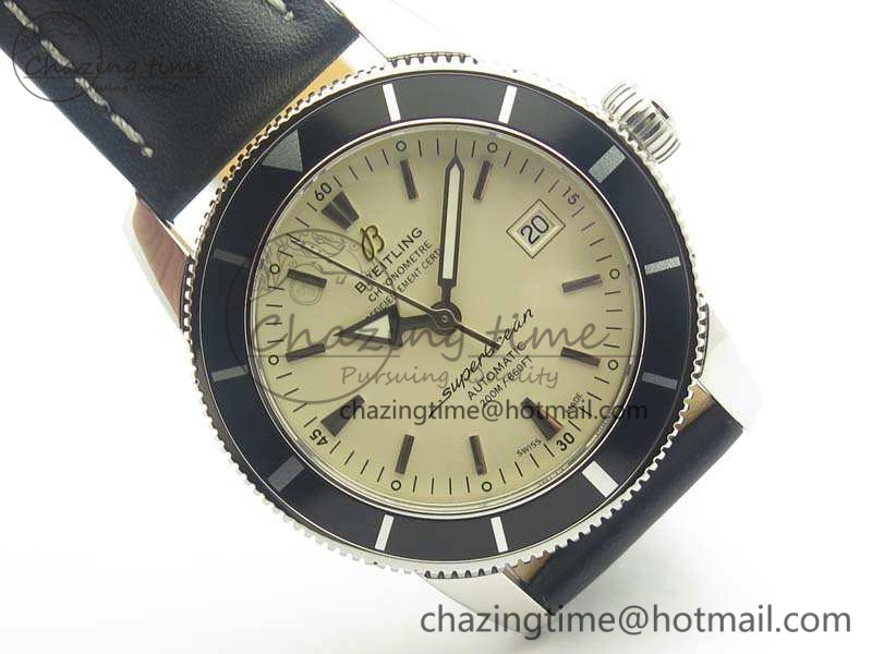 SoftTouch SuperOcean 42mm A17321 SS 1:1 Best Edition Cream Dial On Leather Strap ETA 5663