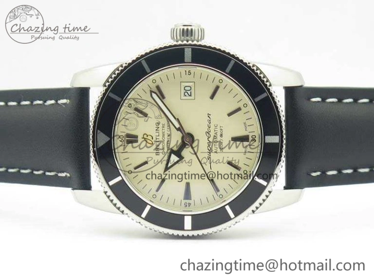 SoftTouch SuperOcean 42mm A17321 SS 1:1 Best Edition Cream Dial On Leather Strap ETA 5663