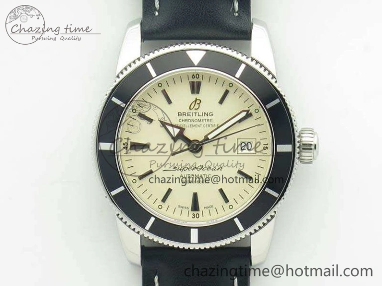 SoftTouch SuperOcean 42mm A17321 SS 1:1 Best Edition Cream Dial On Leather Strap ETA 5663