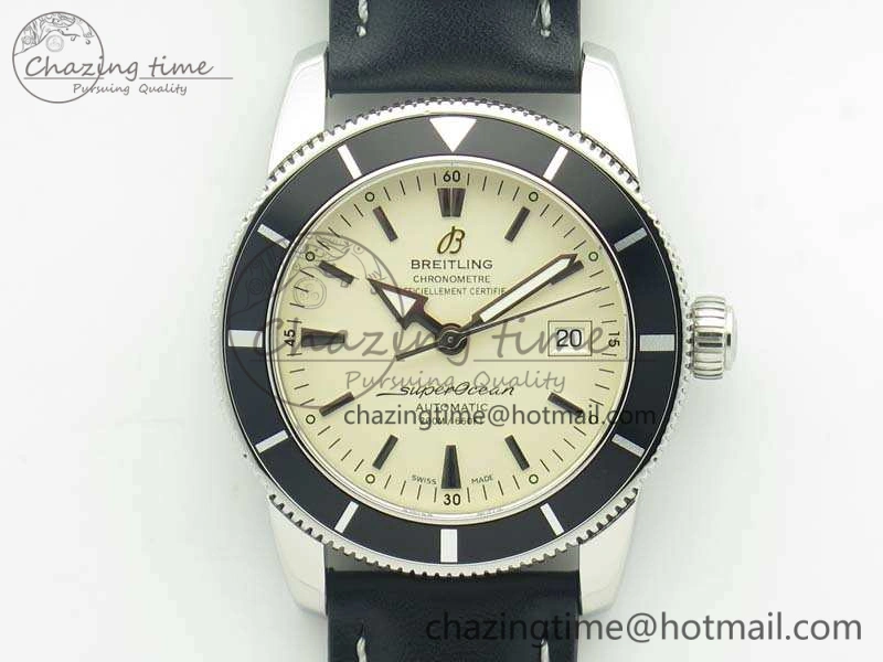 SoftTouch SuperOcean 42mm A17321 SS 1:1 Best Edition Cream Dial On Leather Strap ETA 5663