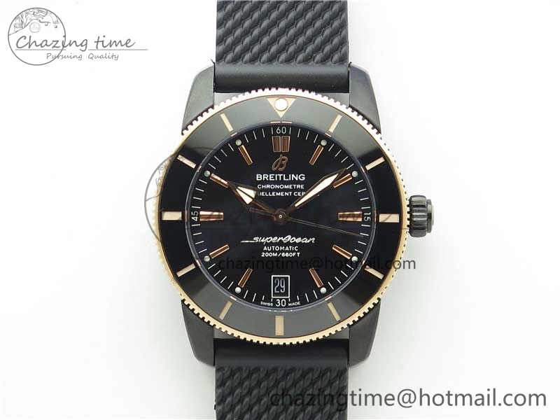 SuperOcean 42mm AB2010 DLC RG B50 1:1 Best Edition Black Dial Black Ceramic Bezel on Black Rubber strap A TechFriendly 5562