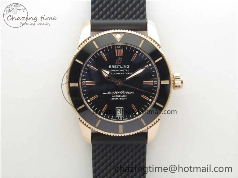 SuperOcean 42mm AB2010 RG B50 1:1 Best Edition Black Dial Black Ceramic Bezel on Black Rubber strap A Tailored 5556