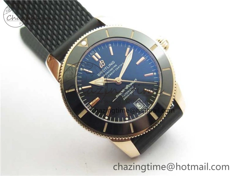 SuperOcean 42mm AB2010 RG B50 1:1 Best Edition Black Dial Black Ceramic Bezel on Black Rubber strap A Tailored 5556