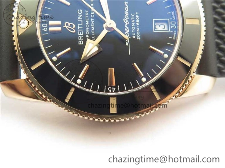 SuperOcean 42mm AB2010 RG B50 1:1 Best Edition Black Dial Black Ceramic Bezel on Black Rubber strap A Tailored 5556