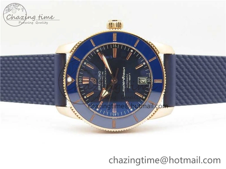Upgraded SuperOcean 42mm AB2010 RG B50 1:1 Best Edition Blue Dial Blue Ceramic Bezel on Blue Rubber strap A 5557