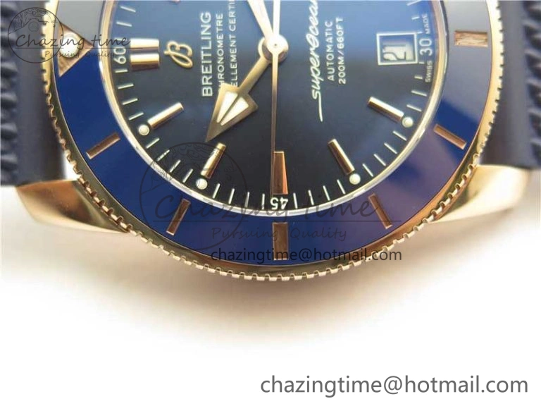Upgraded SuperOcean 42mm AB2010 RG B50 1:1 Best Edition Blue Dial Blue Ceramic Bezel on Blue Rubber strap A 5557