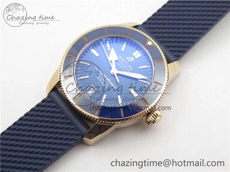 Upgraded SuperOcean 42mm AB2010 RG B50 1:1 Best Edition Blue Dial Blue Ceramic Bezel on Blue Rubber strap A 5557