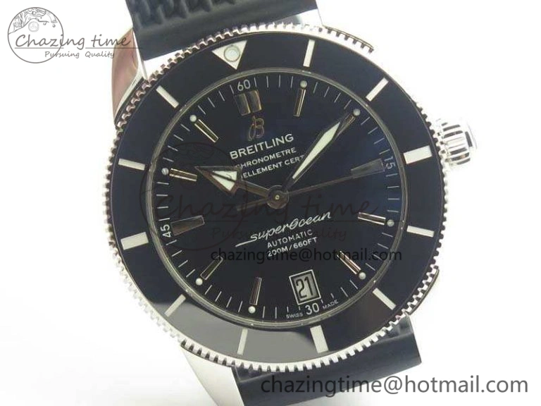 SuperOcean 42mm AB2010 SS GF 1:1 Best Edition Black Dial Black Ceramic Bezel On Rubber Strap B Flexible 5654