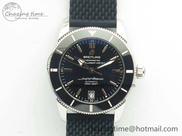 SuperOcean 42mm AB2010 SS GF 1:1 Best Edition Black Dial Black Ceramic Bezel On Rubber Strap B Flexible 5654