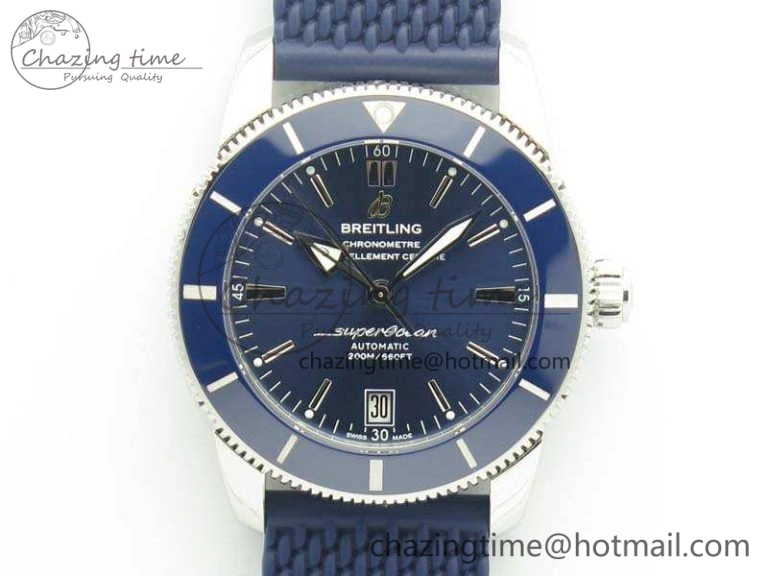 WaterResistant SuperOcean 42mm AB2010 SS GF 1:1 Best Edition Blue Dial Blue Ceramic Bezel On Rubber Strap B 5655