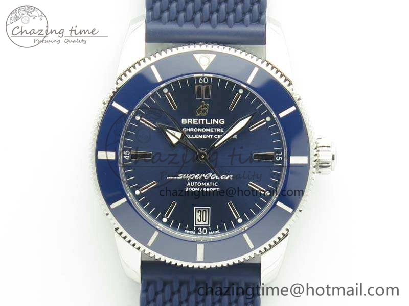 WaterResistant SuperOcean 42mm AB2010 SS GF 1:1 Best Edition Blue Dial Blue Ceramic Bezel On Rubber Strap B 5655