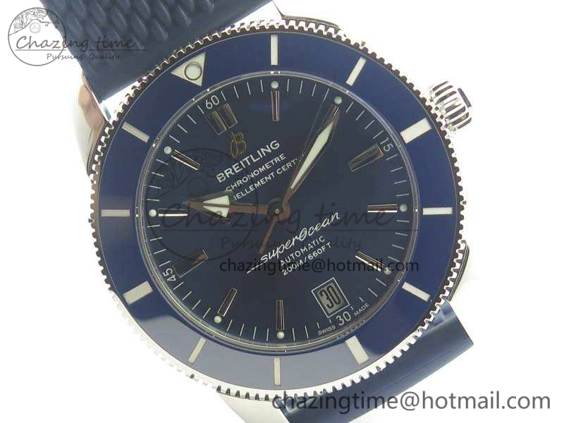 WaterResistant SuperOcean 42mm AB2010 SS GF 1:1 Best Edition Blue Dial Blue Ceramic Bezel On Rubber Strap B 5655