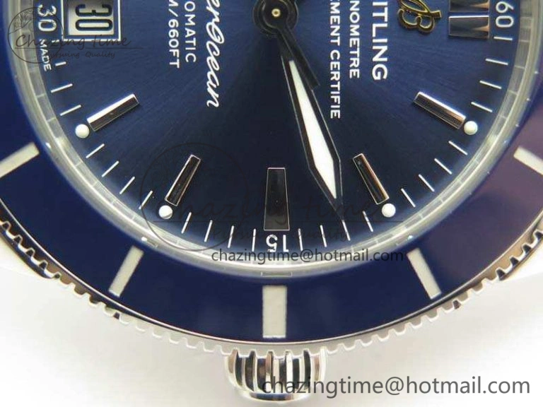 WaterResistant SuperOcean 42mm AB2010 SS GF 1:1 Best Edition Blue Dial Blue Ceramic Bezel On Rubber Strap B 5655