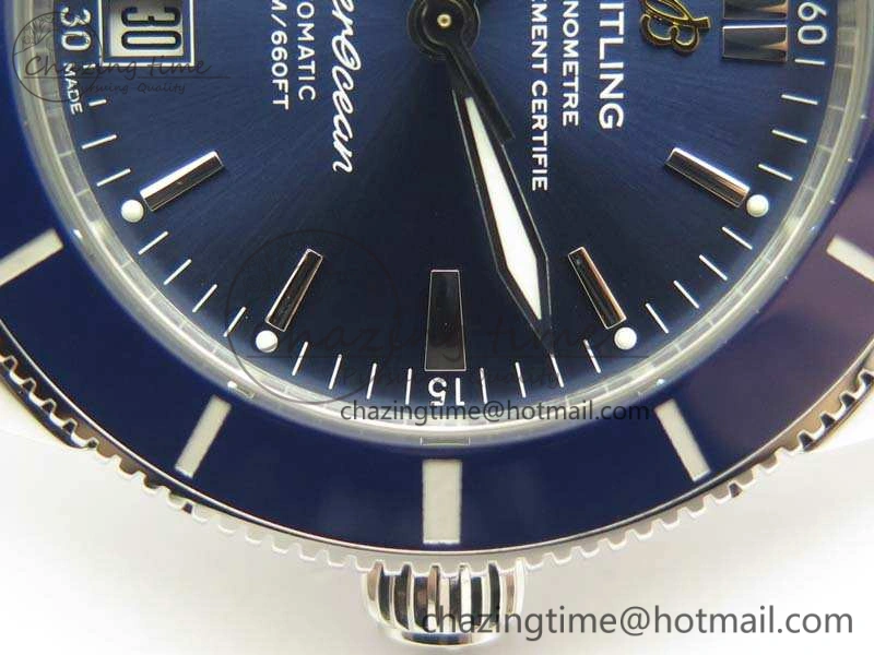 WaterResistant SuperOcean 42mm AB2010 SS GF 1:1 Best Edition Blue Dial Blue Ceramic Bezel On Rubber Strap B 5655