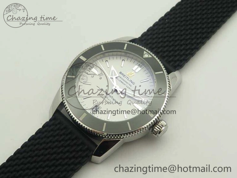 Unique SuperOcean 42mm AB2010 SS GF 1:1 Best Edition White Dial Black Ceramic Bezel On Rubber Strap B 5656