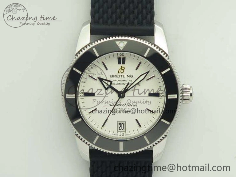 Unique SuperOcean 42mm AB2010 SS GF 1:1 Best Edition White Dial Black Ceramic Bezel On Rubber Strap B 5656