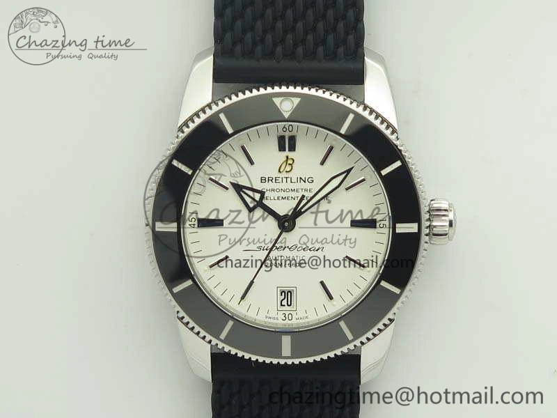 Unique SuperOcean 42mm AB2010 SS GF 1:1 Best Edition White Dial Black Ceramic Bezel On Rubber Strap B 5656