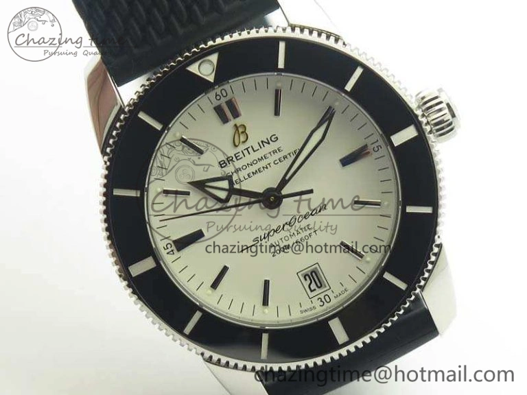 Unique SuperOcean 42mm AB2010 SS GF 1:1 Best Edition White Dial Black Ceramic Bezel On Rubber Strap B 5656