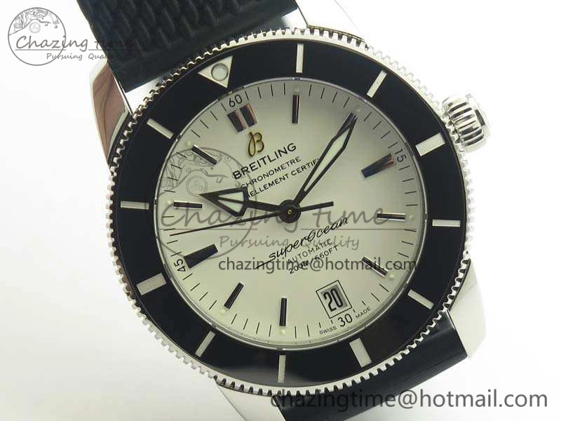 Unique SuperOcean 42mm AB2010 SS GF 1:1 Best Edition White Dial Black Ceramic Bezel On Rubber Strap B 5656