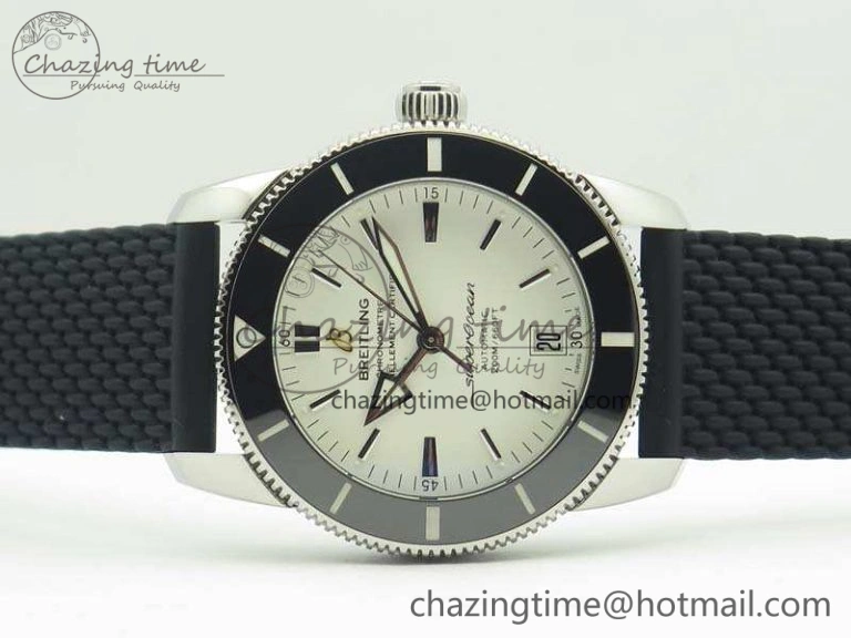 Unique SuperOcean 42mm AB2010 SS GF 1:1 Best Edition White Dial Black Ceramic Bezel On Rubber Strap B 5656