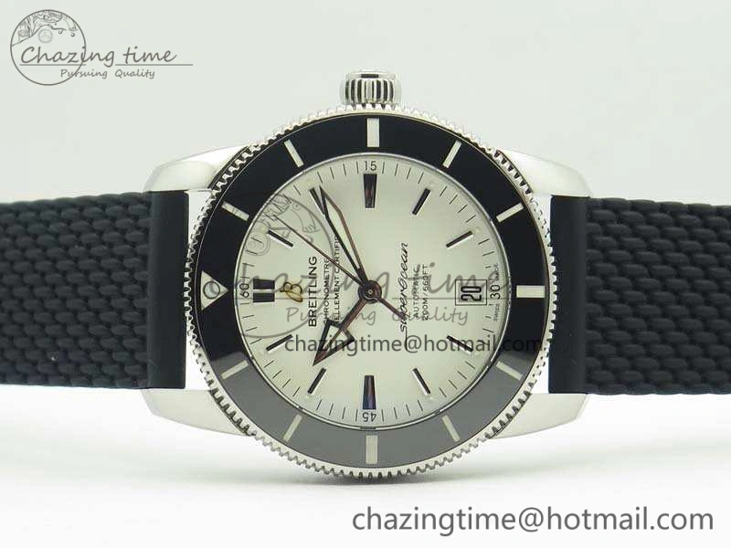 Unique SuperOcean 42mm AB2010 SS GF 1:1 Best Edition White Dial Black Ceramic Bezel On Rubber Strap B 5656