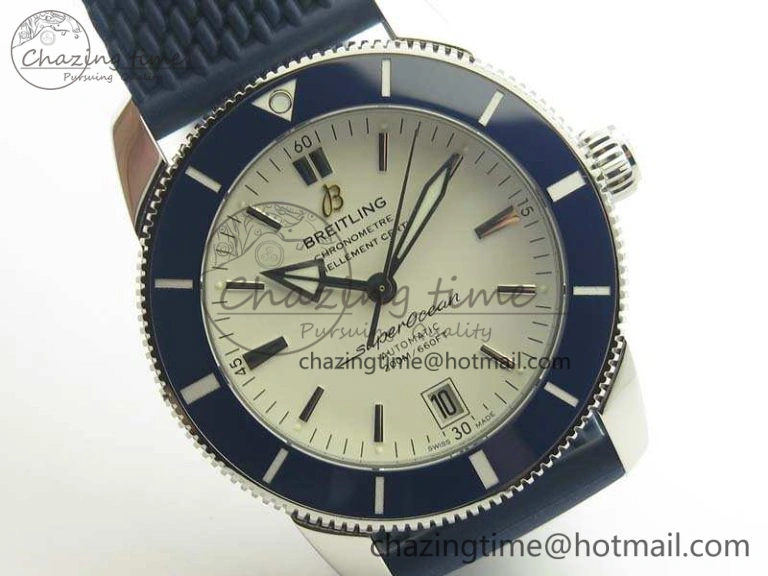 OnTrend SuperOcean 42mm AB2010 SS GF 1:1 Best Edition White Dial Blue Ceramic Bezel On Rubber Strap B 5657