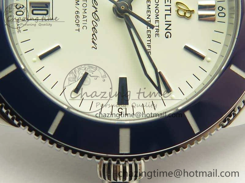 OnTrend SuperOcean 42mm AB2010 SS GF 1:1 Best Edition White Dial Blue Ceramic Bezel On Rubber Strap B 5657