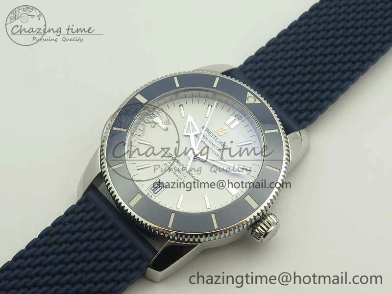 OnTrend SuperOcean 42mm AB2010 SS GF 1:1 Best Edition White Dial Blue Ceramic Bezel On Rubber Strap B 5657