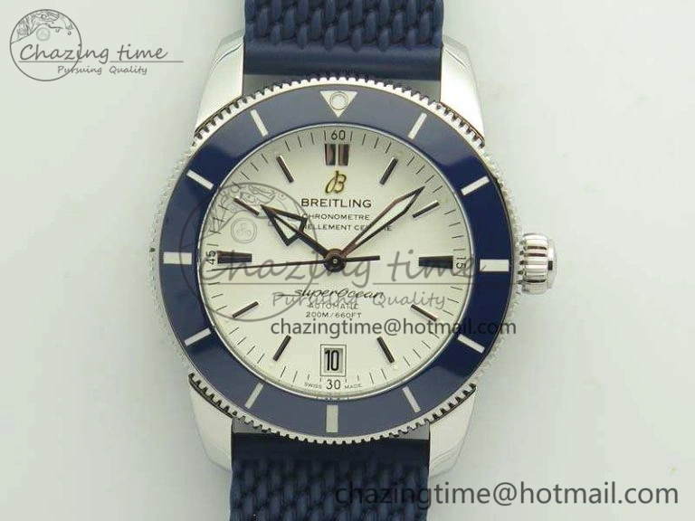OnTrend SuperOcean 42mm AB2010 SS GF 1:1 Best Edition White Dial Blue Ceramic Bezel On Rubber Strap B 5657