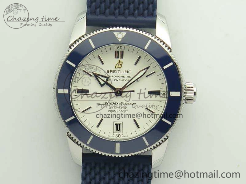 OnTrend SuperOcean 42mm AB2010 SS GF 1:1 Best Edition White Dial Blue Ceramic Bezel On Rubber Strap B 5657