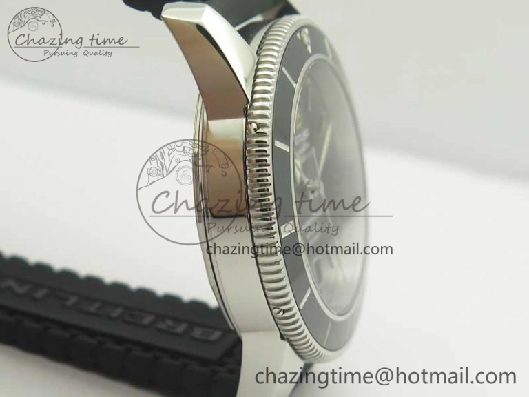 Fashionable SuperOcean 42mm AB2010 SS OMF 1:1 Best Edition Black Dial Black Ceramic Bezel on Black Rubber Strap A 5612