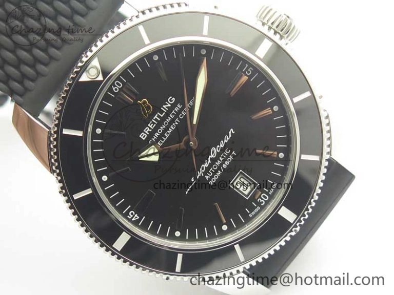 Fashionable SuperOcean 42mm AB2010 SS OMF 1:1 Best Edition Black Dial Black Ceramic Bezel on Black Rubber Strap A 5612