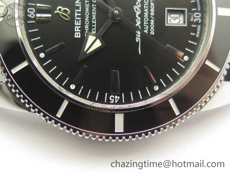 Fashionable SuperOcean 42mm AB2010 SS OMF 1:1 Best Edition Black Dial Black Ceramic Bezel on Black Rubber Strap A 5612