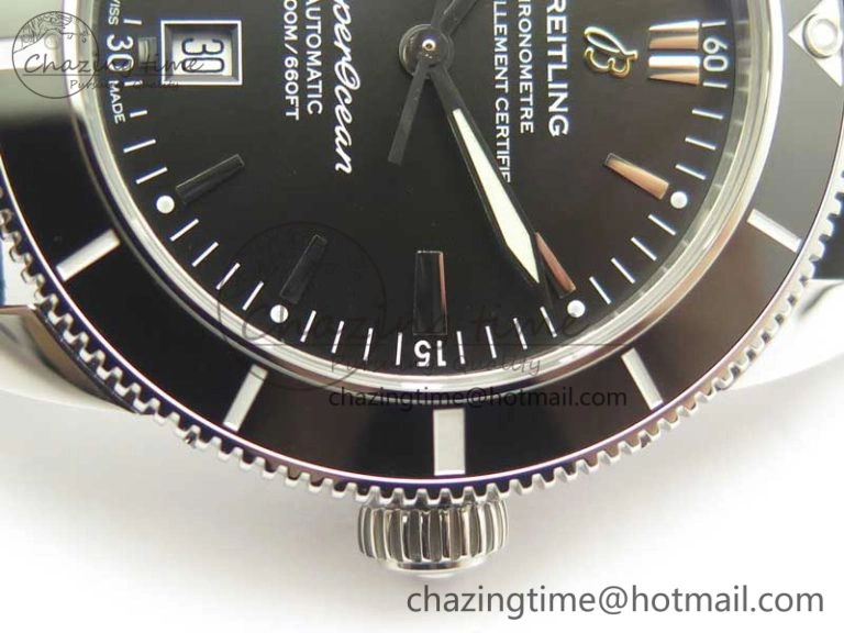 Fashionable SuperOcean 42mm AB2010 SS OMF 1:1 Best Edition Black Dial Black Ceramic Bezel on Black Rubber Strap A 5612